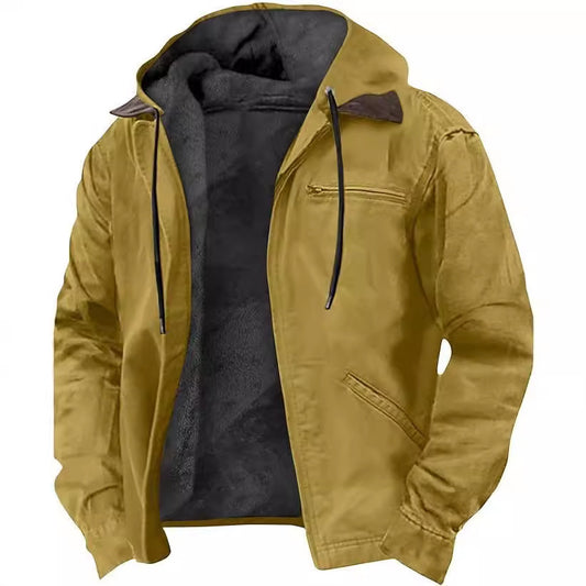 Men's Hooded Zipped Cotton-Padded Jacket - Winter Warm Outerwear