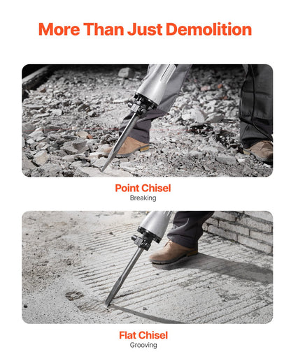 Demolition Jack Hammer, 2200W Electric Jackhammer Heavy Duty, 1350 BPM Concrete Breaker, 2pcs Chisels Bit Chipping With Case, Black