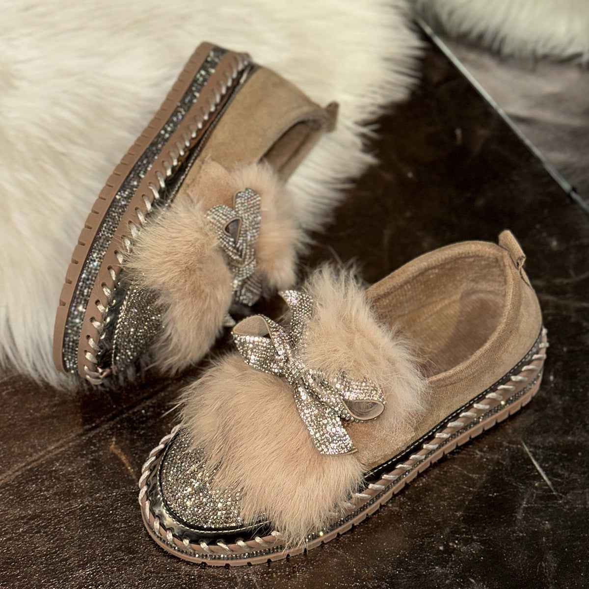 Fashion Bow Rhinestone Plus Size Women's Casual Shoes