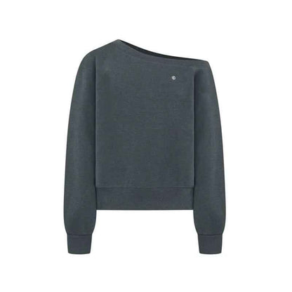 Off-the-shoulder Small Icon Loose Pullover Sweatershirt