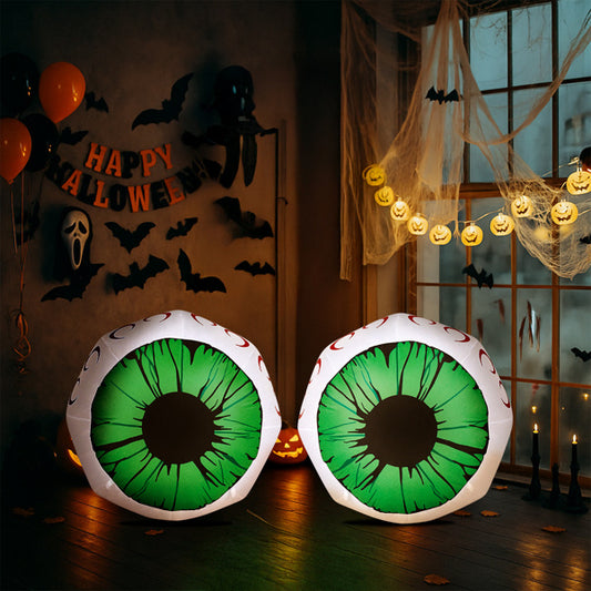 2PCS 3ft Green Eyeball Halloween Inflatables - 2 White LED Lights