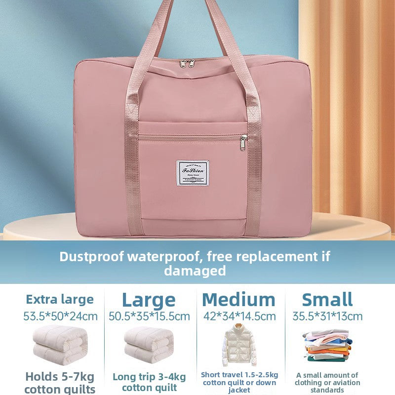 The large-capacity travel bag is portable