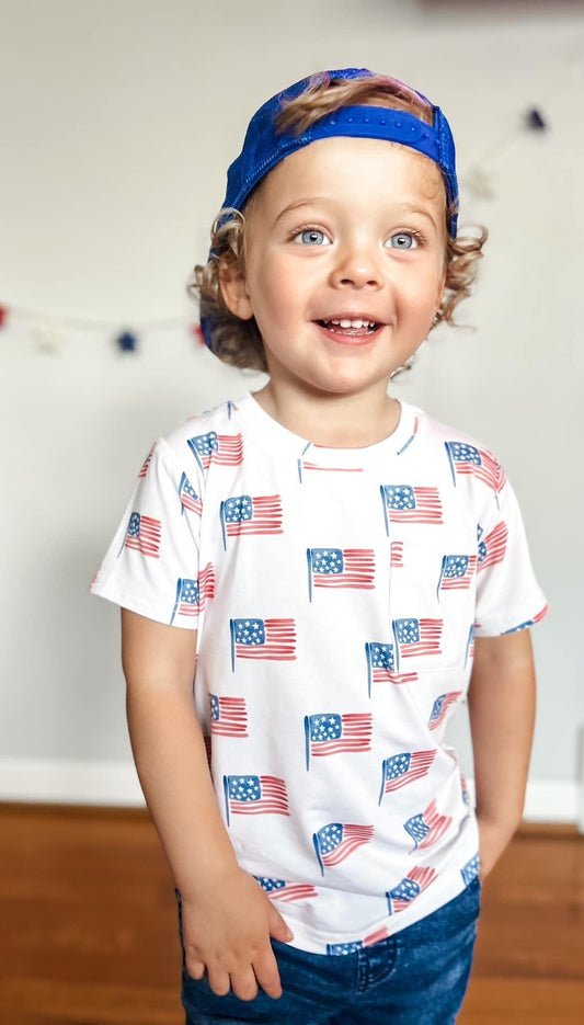 Flag Print Bamboo Pocket Tee & Shorts