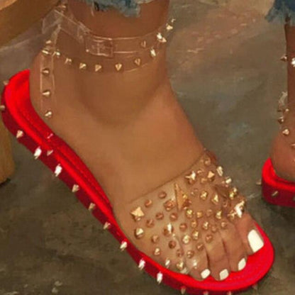 Summer Woman Transparent Buckle Strap Shoes Women's Sandals Cute Flat Dressy Summer Beach Flat Sandals Casual Open Toe Buckle Ankle Strap Sandals Shoes Flat Sandals Adjustable Buckle For Women