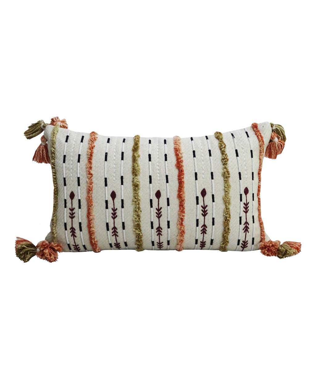 Coussin décoratif tissé à la main avec franges 14"X 24"