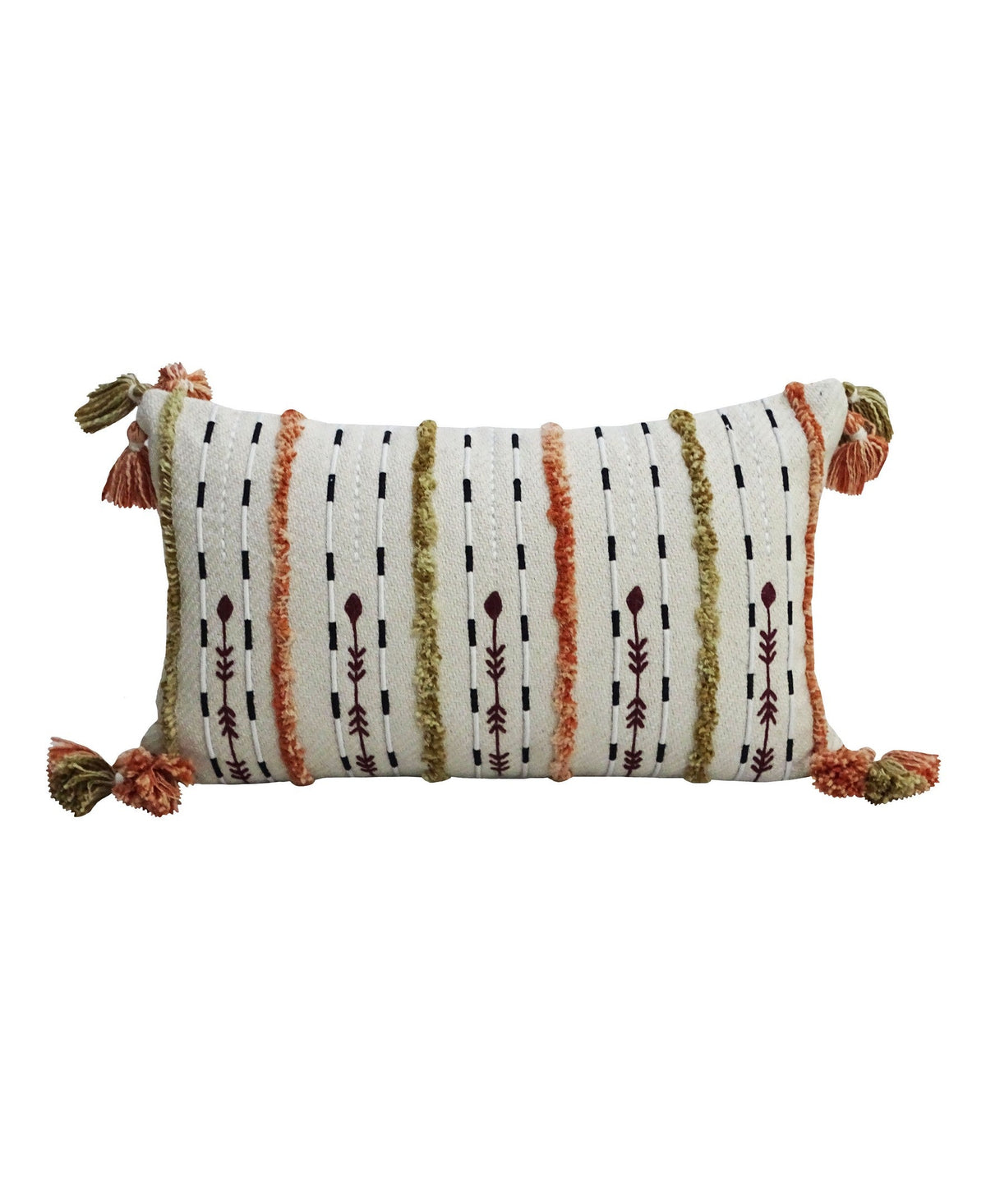 Coussin décoratif tissé à la main avec franges 14"X 24"