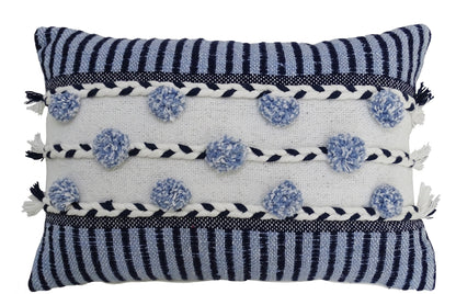 Striped Throw Pillow with Braid and Tassels 14"x20"