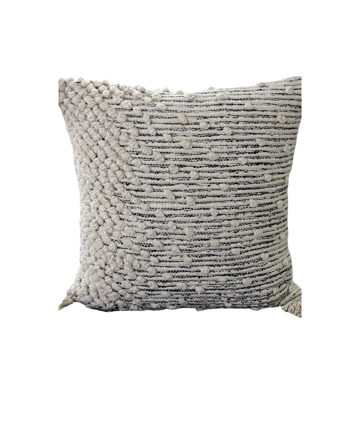 Housse de coussin décoratif beige tissée 50 x 50 cm avec coussin de rembourrage