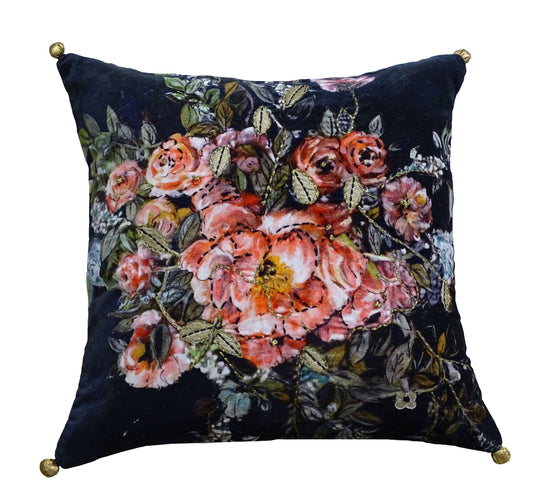 Housse de coussin en velours noir collection automne hiver rose 45 x 45 cm